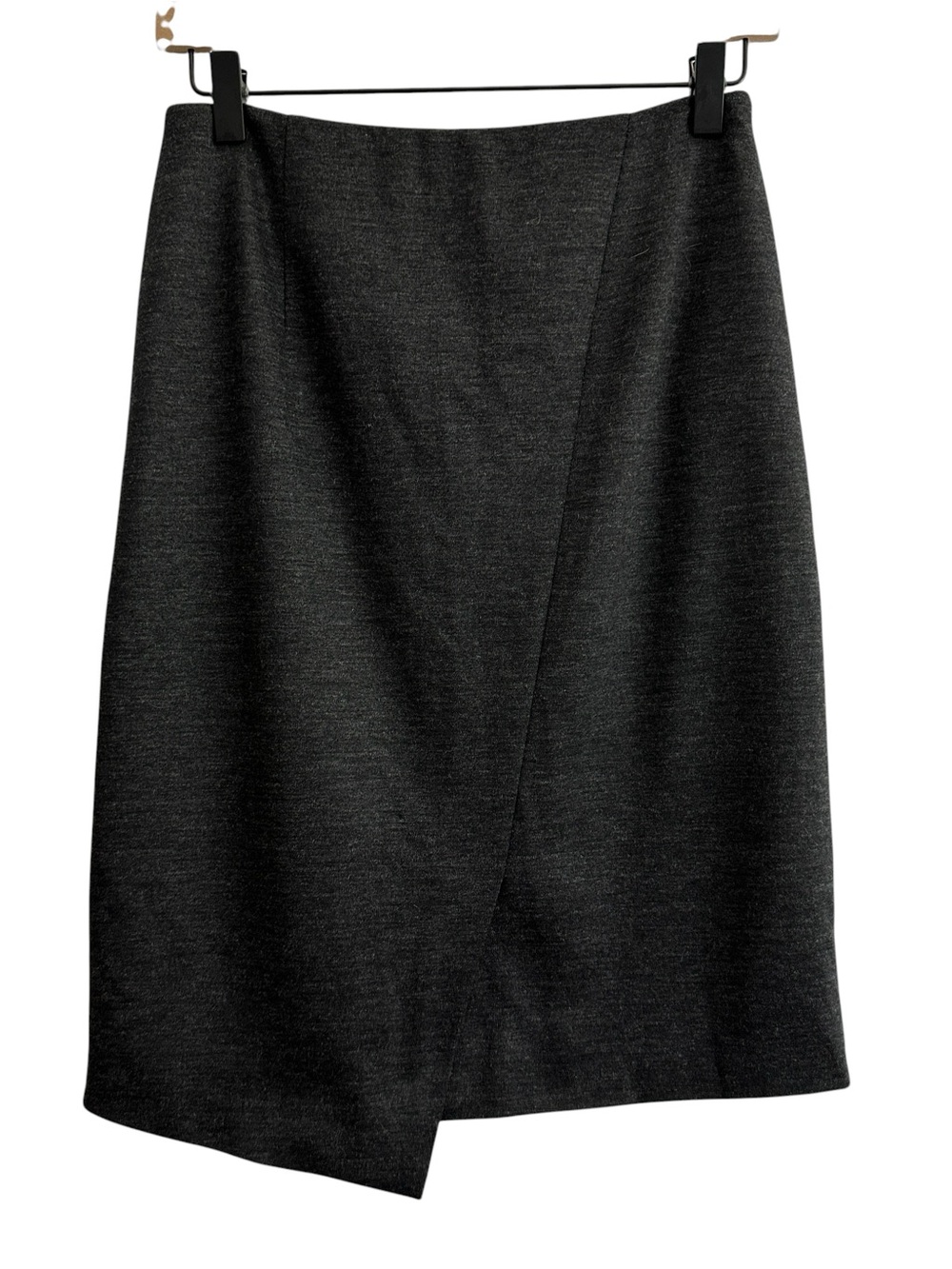 Paula Ka Women Skirt Small Gray Asymmetrical Wrap Pencil  Charcoal Wool  Career